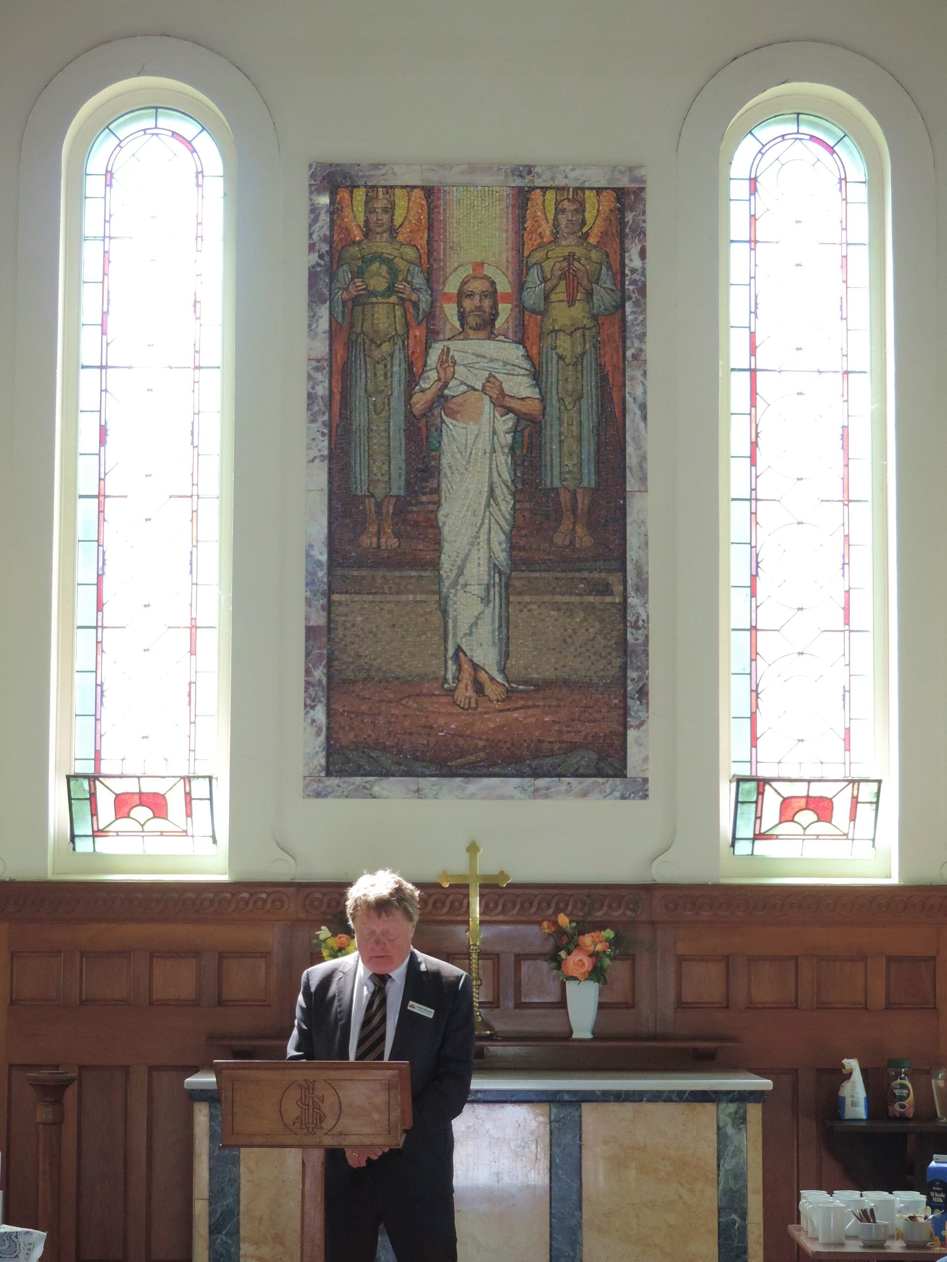 Andrew Boucaut, cemetery manager, addresses the service.